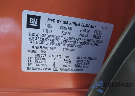 2022 Chevrolet Trailblazer Fwd Lt from USA, damaged, VIN KL79MPS26NB114922